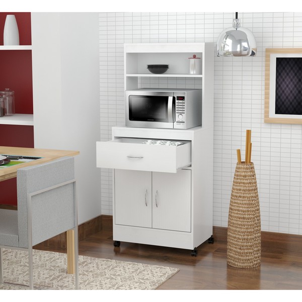 Inval Kitchen/Microwave Storage Cabinet 23.62 in. W x 15.75 in. D  x 54.13 in. H in White GCM-040